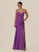 KissDress-Myka Amethyst Sheath Chiffon Spaghetti Straps Long Bridesmaid Dress with Sequins
