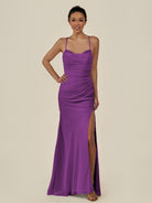 KissDress-Myka Amethyst Sheath Chiffon Spaghetti Straps Long Bridesmaid Dress with Sequins