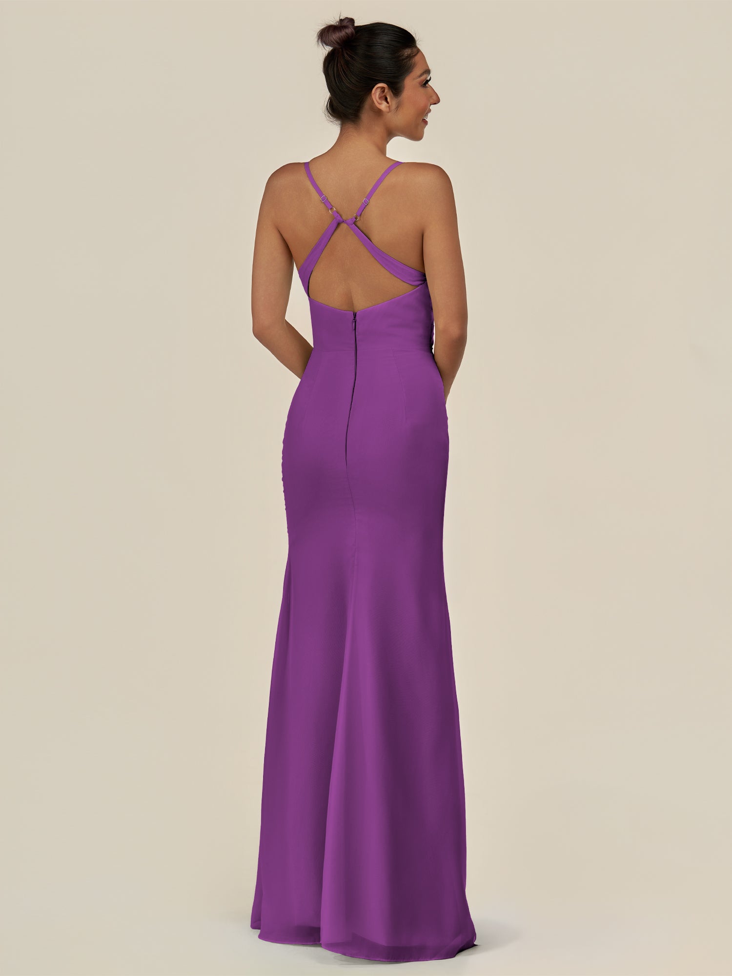 KissDress-Myka Amethyst Sheath Chiffon Spaghetti Straps Long Bridesmaid Dress with Sequins