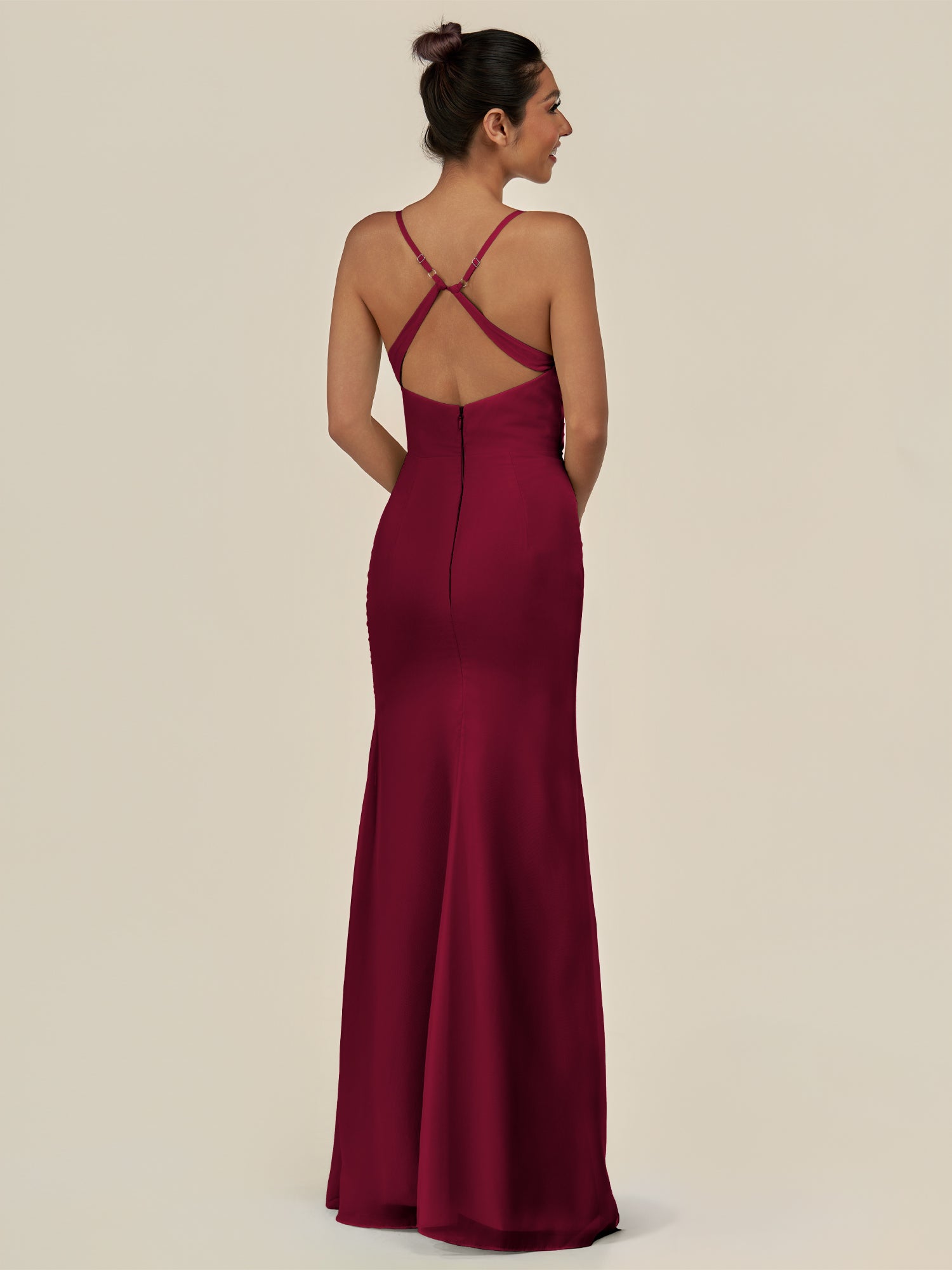 KissDress-Myka Berry Sheath Chiffon Spaghetti Straps Long Bridesmaid Dress with Sequins
