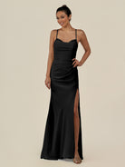 KissDress-Myka Black Sheath Chiffon Spaghetti Straps Long Bridesmaid Dress with Sequins