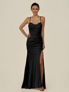 KissDress-Myka Black Sheath Chiffon Spaghetti Straps Long Bridesmaid Dress with Sequins