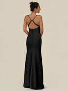 KissDress-Myka Black Sheath Chiffon Spaghetti Straps Long Bridesmaid Dress with Sequins