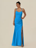KissDress-Myka Blue Jay Sheath Chiffon Spaghetti Straps Long Bridesmaid Dress with Sequins