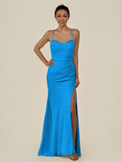 KissDress-Myka Blue Jay Sheath Chiffon Spaghetti Straps Long Bridesmaid Dress with Sequins