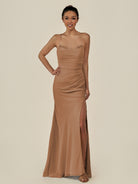 KissDress-Myka Bronzer Sheath Chiffon Spaghetti Straps Long Bridesmaid Dress with Sequins