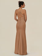 KissDress-Myka Bronzer Sheath Chiffon Spaghetti Straps Long Bridesmaid Dress with Sequins