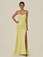 KissDress-Myka Buttercup Sheath Chiffon Spaghetti Straps Long Bridesmaid Dress with Sequins