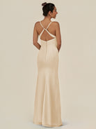 KissDress-Myka Champagne Sheath Chiffon Spaghetti Straps Long Bridesmaid Dress with Sequins