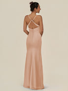 KissDress-Myka Champagne Rose Sheath Chiffon Spaghetti Straps Long Bridesmaid Dress with Sequins