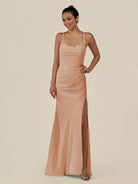KissDress-Myka Champagne Rose Sheath Chiffon Spaghetti Straps Long Bridesmaid Dress with Sequins