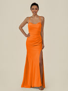 KissDress-Myka Cinnamon Sheath Chiffon Spaghetti Straps Long Bridesmaid Dress with Sequins
