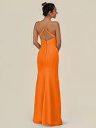KissDress-Myka Cinnamon Sheath Chiffon Spaghetti Straps Long Bridesmaid Dress with Sequins