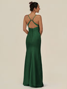 KissDress-Myka Dark Green Sheath Chiffon Spaghetti Straps Long Bridesmaid Dress with Sequins