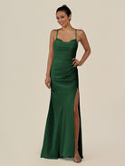KissDress-Myka Dark Green Sheath Chiffon Spaghetti Straps Long Bridesmaid Dress with Sequins