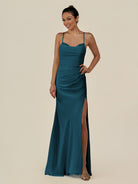 KissDress-Myka Dark Teal Sheath Chiffon Spaghetti Straps Long Bridesmaid Dress with Sequins