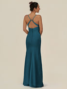KissDress-Myka Dark Teal Sheath Chiffon Spaghetti Straps Long Bridesmaid Dress with Sequins
