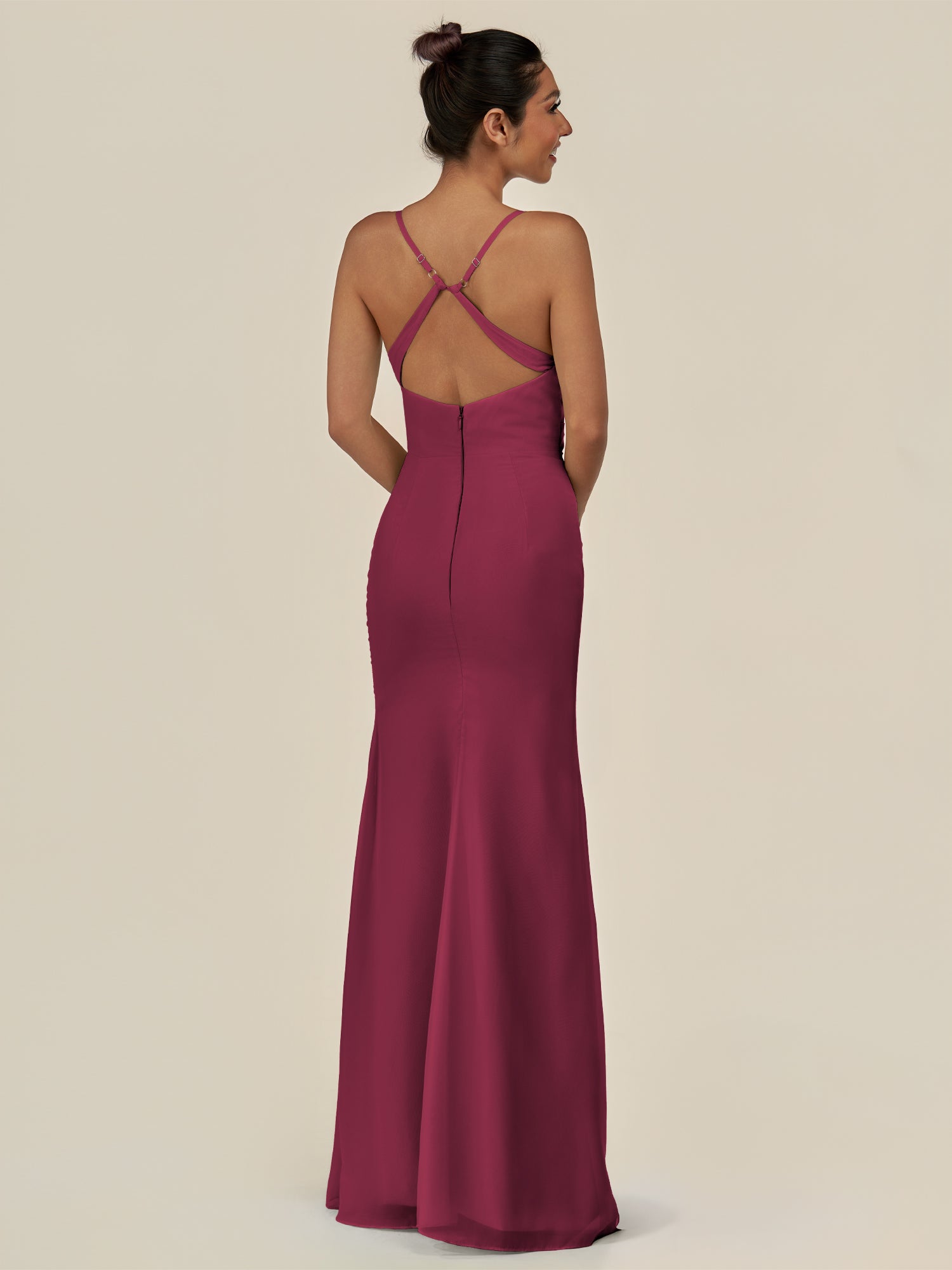 KissDress-Myka Desert Rose Sheath Chiffon Spaghetti Straps Long Bridesmaid Dress with Sequins