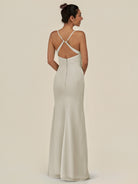 KissDress-Myka Dove Gray Sheath Chiffon Spaghetti Straps Long Bridesmaid Dress with Sequins