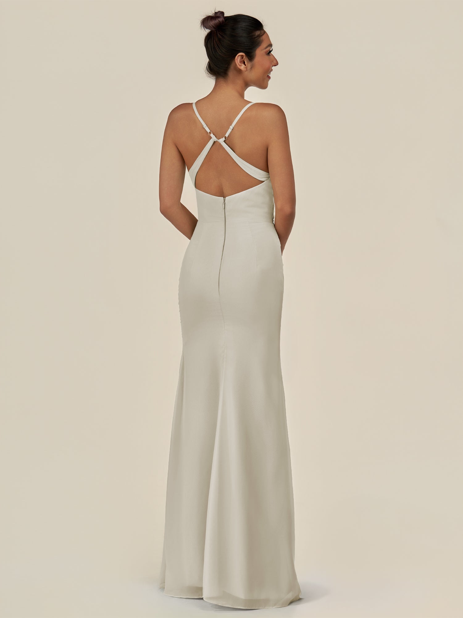 KissDress-Myka Dove Gray Sheath Chiffon Spaghetti Straps Long Bridesmaid Dress with Sequins