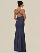 KissDress-Myka Dusk Blue Sheath Chiffon Spaghetti Straps Long Bridesmaid Dress with Sequins