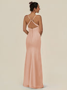 KissDress-Myka English Rose Sheath Chiffon Spaghetti Straps Long Bridesmaid Dress with Sequins