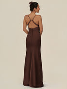 KissDress-Myka Espresso Sheath Chiffon Spaghetti Straps Long Bridesmaid Dress with Sequins