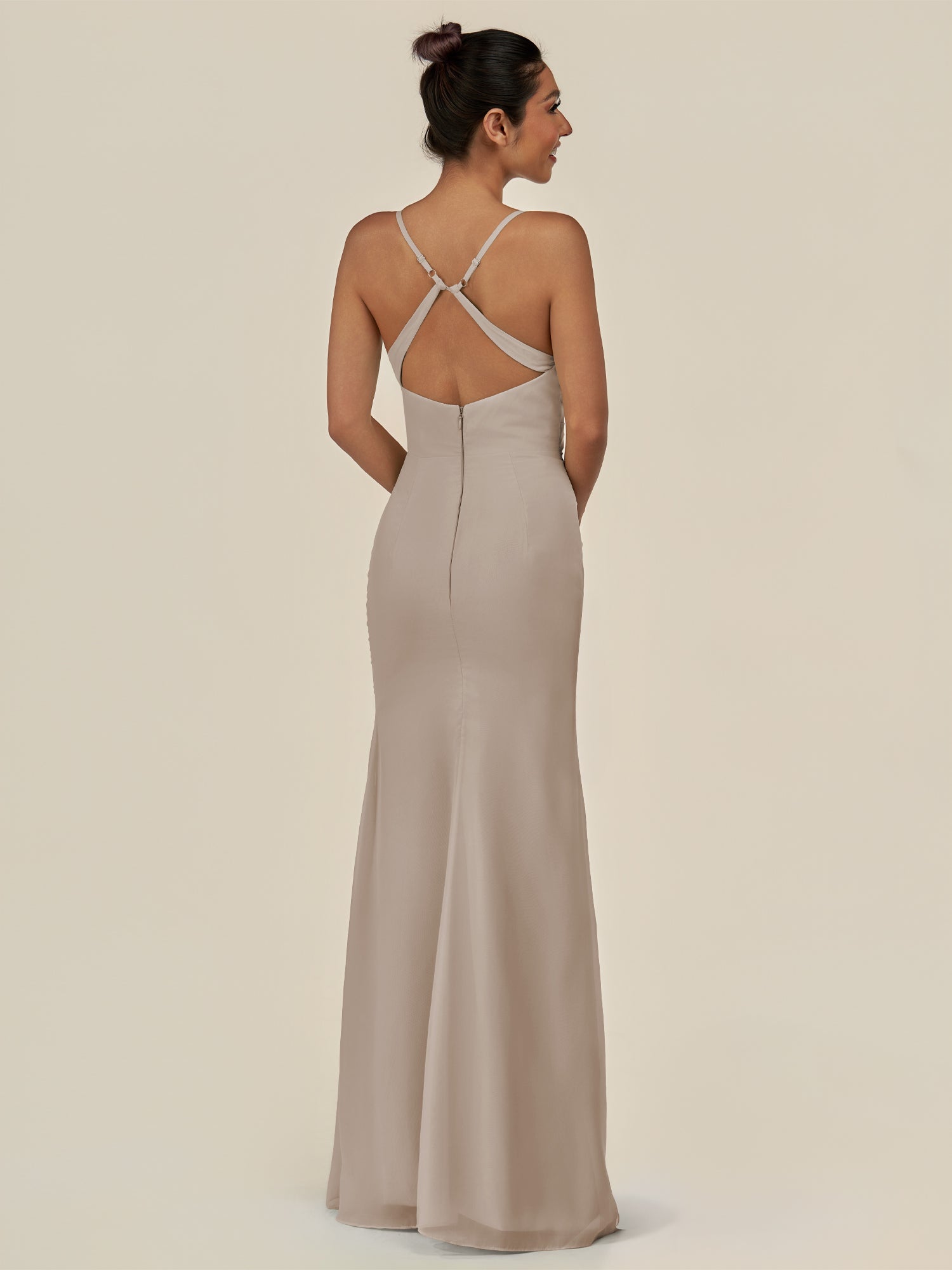 KissDress-Myka Frost Sheath Chiffon Spaghetti Straps Long Bridesmaid Dress with Sequins