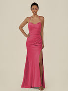 KissDress-Myka Fuchsia Sheath Chiffon Spaghetti Straps Long Bridesmaid Dress with Sequins