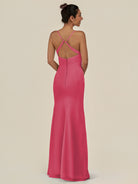 KissDress-Myka Fuchsia Sheath Chiffon Spaghetti Straps Long Bridesmaid Dress with Sequins