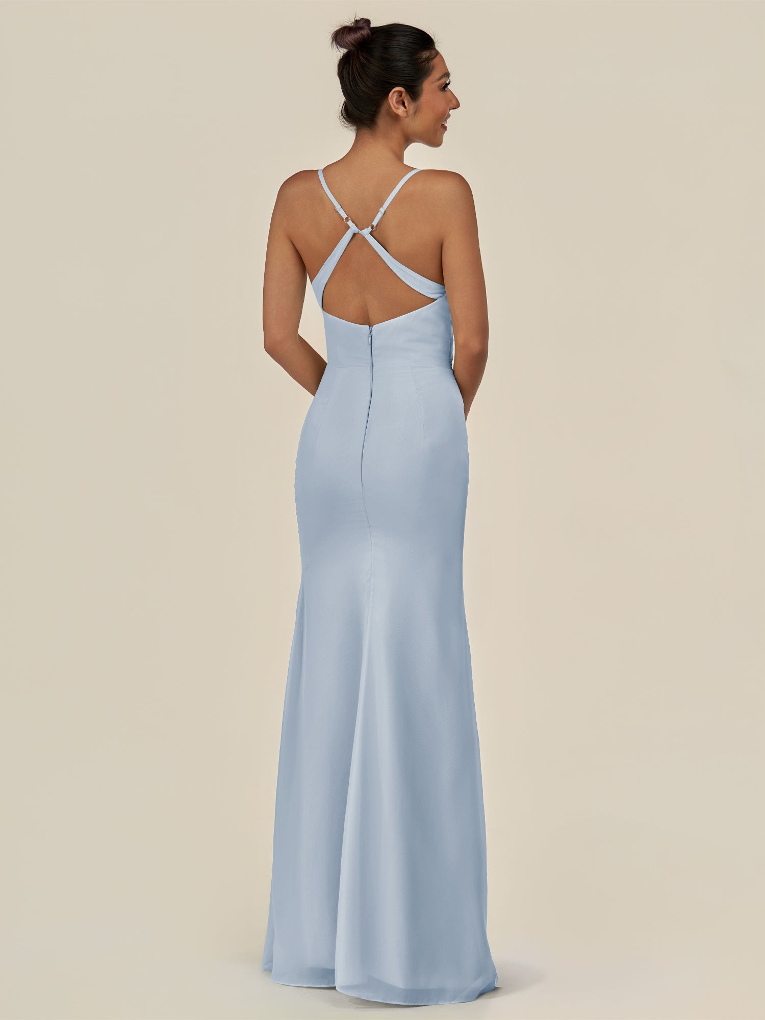 KissDress-Myka Ice Sheath Chiffon Spaghetti Straps Long Bridesmaid Dress with Sequins