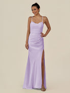 KissDress-Myka Lavender Sheath Chiffon Spaghetti Straps Long Bridesmaid Dress with Sequins