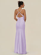 KissDress-Myka Lavender Sheath Chiffon Spaghetti Straps Long Bridesmaid Dress with Sequins