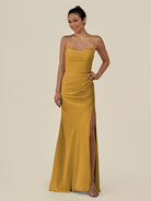 KissDress-Myka Marigold Sheath Chiffon Spaghetti Straps Long Bridesmaid Dress with Sequins