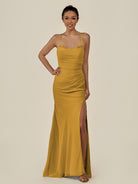 KissDress-Myka Marigold Sheath Chiffon Spaghetti Straps Long Bridesmaid Dress with Sequins