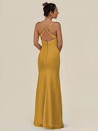 KissDress-Myka Marigold Sheath Chiffon Spaghetti Straps Long Bridesmaid Dress with Sequins