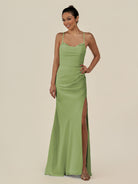 KissDress-Myka Matcha Sheath Chiffon Spaghetti Straps Long Bridesmaid Dress with Sequins