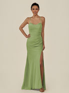 KissDress-Myka Matcha Sheath Chiffon Spaghetti Straps Long Bridesmaid Dress with Sequins