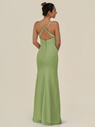 KissDress-Myka Matcha Sheath Chiffon Spaghetti Straps Long Bridesmaid Dress with Sequins