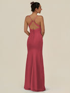 KissDress-Myka Merlot Sheath Chiffon Spaghetti Straps Long Bridesmaid Dress with Sequins