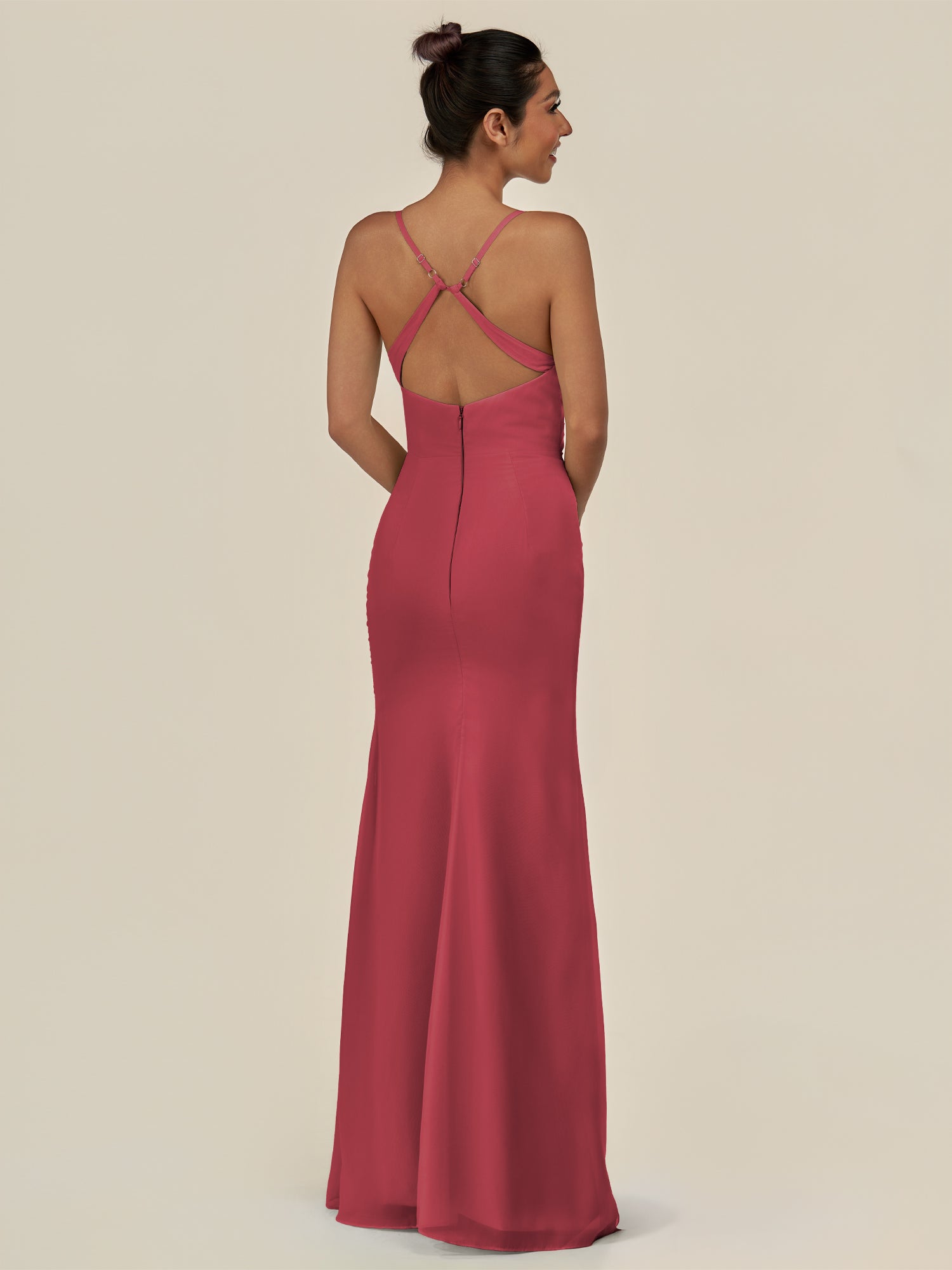 KissDress-Myka Merlot Sheath Chiffon Spaghetti Straps Long Bridesmaid Dress with Sequins