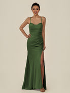 KissDress-Myka Moss Sheath Chiffon Spaghetti Straps Long Bridesmaid Dress with Sequins