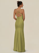 KissDress-Myka Moss Green Sheath Chiffon Spaghetti Straps Long Bridesmaid Dress with Sequins