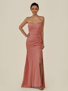 KissDress-Myka Mulberry Sheath Chiffon Spaghetti Straps Long Bridesmaid Dress with Sequins