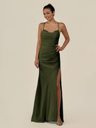 KissDress-Myka Olive Sheath Chiffon Spaghetti Straps Long Bridesmaid Dress with Sequins