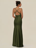 KissDress-Myka Olive Sheath Chiffon Spaghetti Straps Long Bridesmaid Dress with Sequins