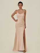 KissDress-Myka Pale Blush Sheath Chiffon Spaghetti Straps Long Bridesmaid Dress with Sequins