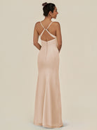 KissDress-Myka Pale Blush Sheath Chiffon Spaghetti Straps Long Bridesmaid Dress with Sequins