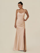 KissDress-Myka Pale Blush Sheath Chiffon Spaghetti Straps Long Bridesmaid Dress with Sequins