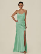 KissDress-Myka Pale Pistachio Sheath Chiffon Spaghetti Straps Long Bridesmaid Dress with Sequins